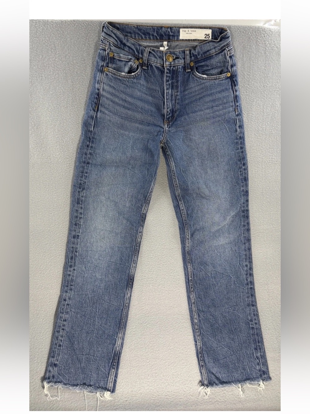 Rag And Bone Harlow Mid Rise Straight Size 25 Medium Wash Raw Hem
